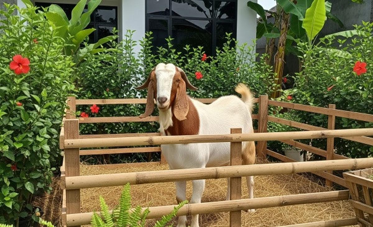 Ilustrasi Beternak Kambing Etawa di Belakang Rumah/Gemini AI