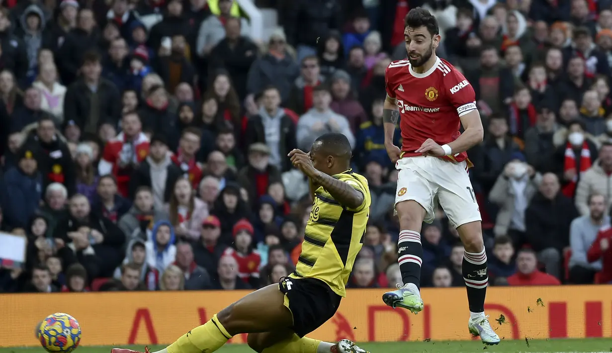 Bruno Fernandes dan kawan-kawan sebenarnya tampil dominan dengan penguasaan bola mencapai 68 persen. (AP/Rui Vieira)