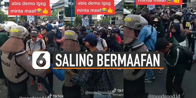 VIDEO: Rukun, Momen Mahasiswa dan Polisi Saling Bermaafan Usai Demo