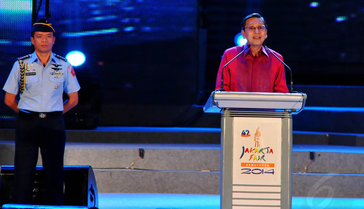Orang nomor dua di negeri ini saat memberikan pidato sambutan pembukaan JFK 2014, Senin (9/6/14). (Liputan6.com/Andrian M Tunay)