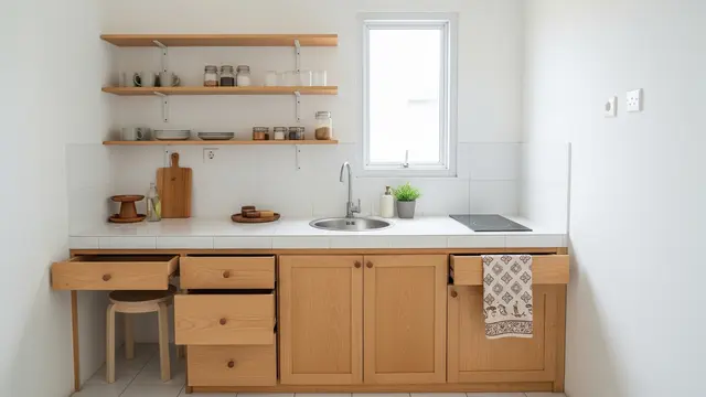 Dapur Mini dengan Rak Terbuka
