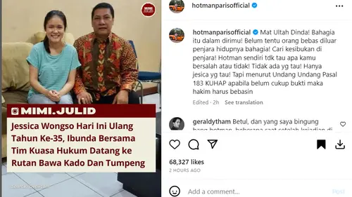Hotman Paris Beri Ucapan Selamat Ulang Tahun Kepada Jessica Wongso: Apabila  Belum Cukup Bukti, Maka Hakim Harus Bebasin - ShowBiz Liputan6.com