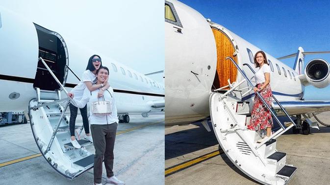 Beda Gaya Syahrini dan Maia Estianty Saat Naik Jet Pribadi (Sumber: Instagram/princessyahrini/maiaestiantyreal/)