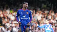 Ekspresi winger Manchester United Marcus Rashford pada laga Liga Inggris 2026/2027 melawan Fulham di Craven Cottage, Minggu (20/9/2026). (AP Photo/Kin Cheung)