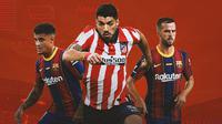Ilustrasi - Philippe Coutinho, Luis Suarez, Miralem Pjanic (Bola.com/Adreanus Titus)