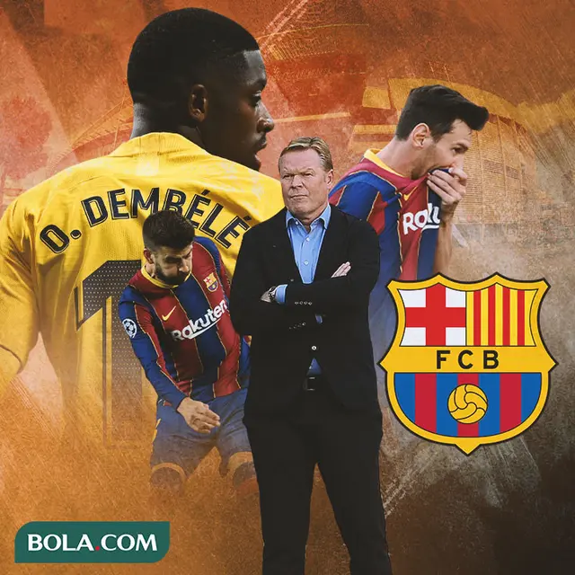 Barcelona - Ilustrasi Ronald Koeman dan bintang-bintang Barcelona manyun
