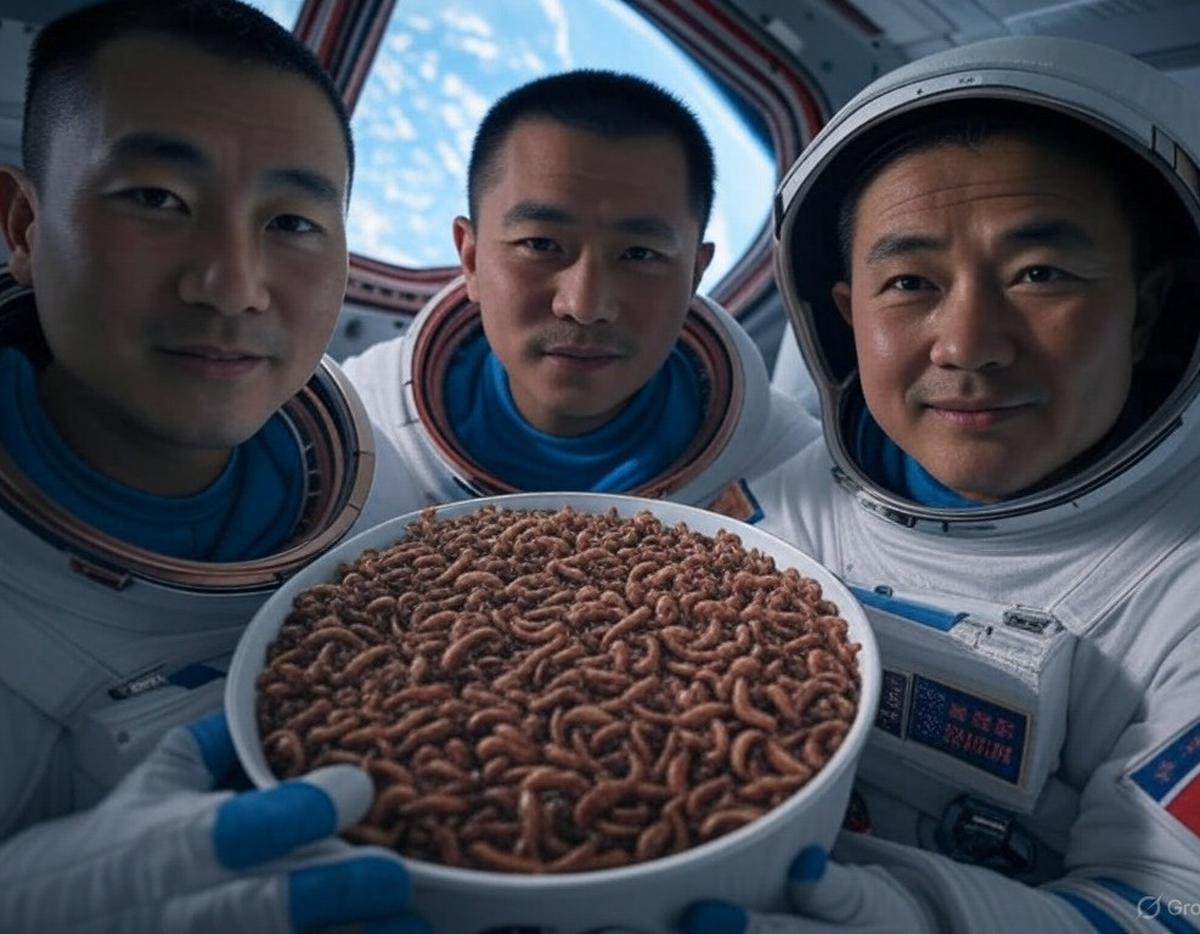 astronot china bawa cacing