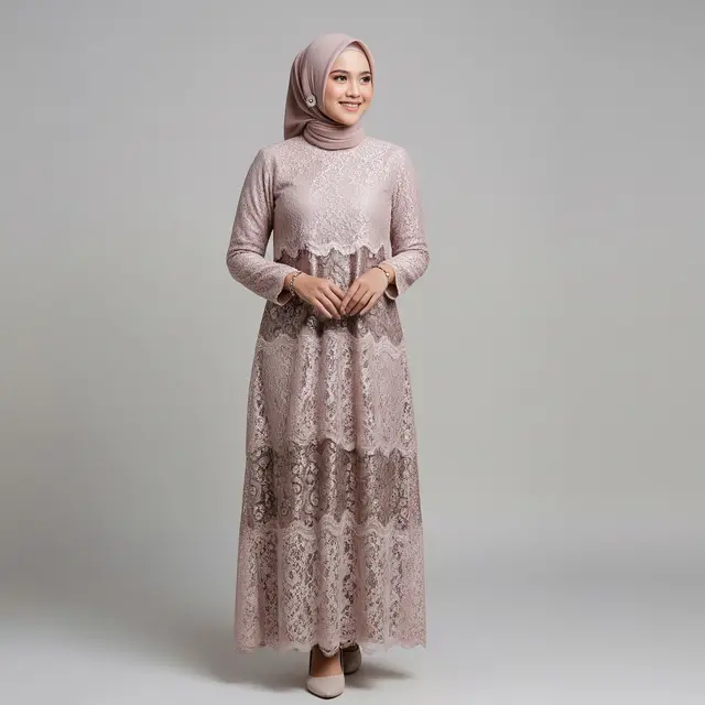 Gamis Brokat Layer Lurus Bertingkat