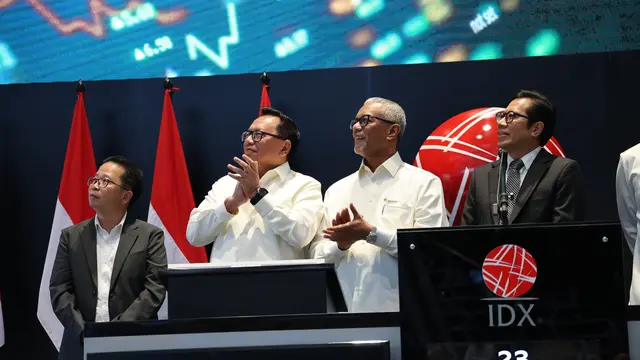 Pencatatan perdana saham PT Merdeka Gold Resources Tbk (EMAS), Selasa (23/9/2025). (Foto: BEI)