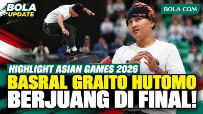 Perjuangan Basral Graito Hutomo pada final nomor Men's Street Skateboard Asian Games Aichi-Nagoya 2026. Basral finis di posisi keempat dengan skor 151,41.