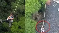 Aksi seorang pria yang melakukan bungee jumping bersama anaknya yang masih kecil, menuai kritikan di media sosial. (Doc: Instagram.com/matredho)