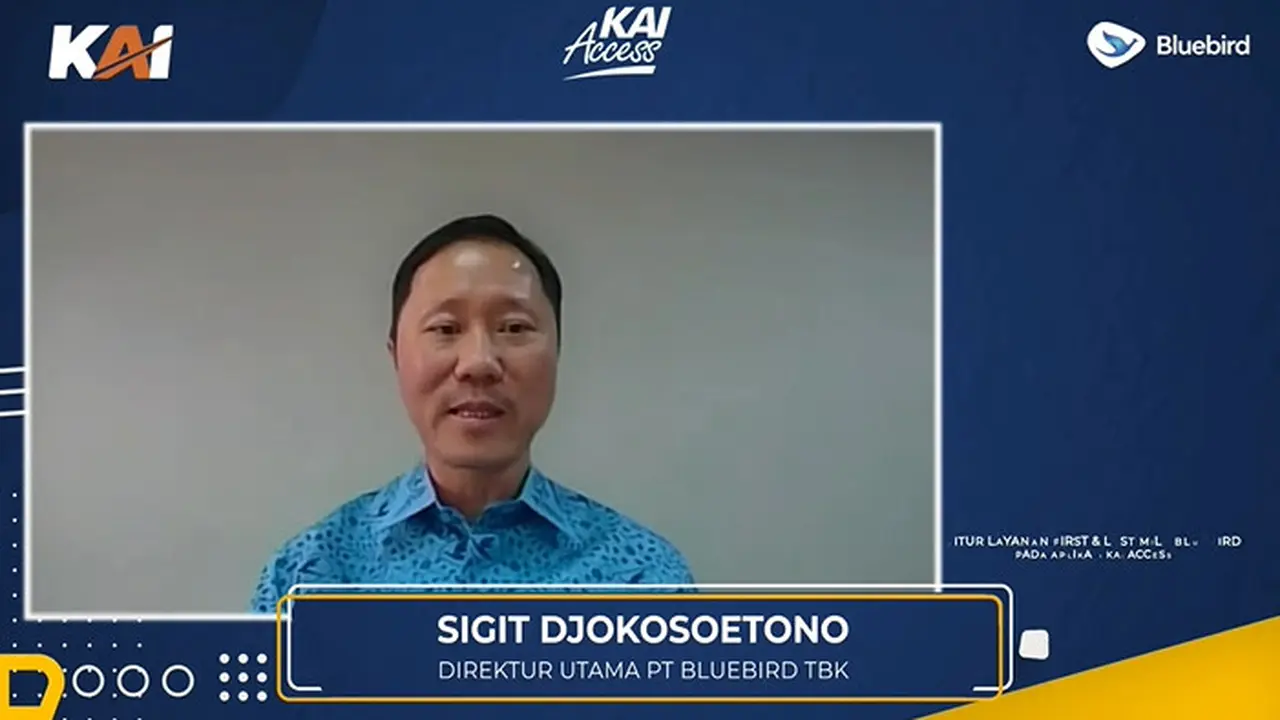 Direktur Utama PT Blue Bird Tbk, Sigit Djokosoetono dalam Launching Fitur First Mile dan Last Mile Bluebird pada Aplikasi KAI Access, secara virtual, Senin (30/8/2021).