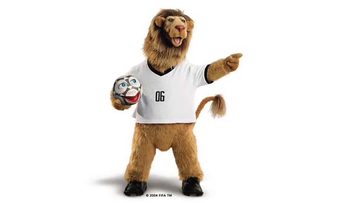  Maskot Piala Dunia 2006 adalah Goleo dan Pille. Seekor singa mengenakan kaos Jerman dengan angka 06 dan sebuah bola sepak berbicara, Pille (Istimewa).