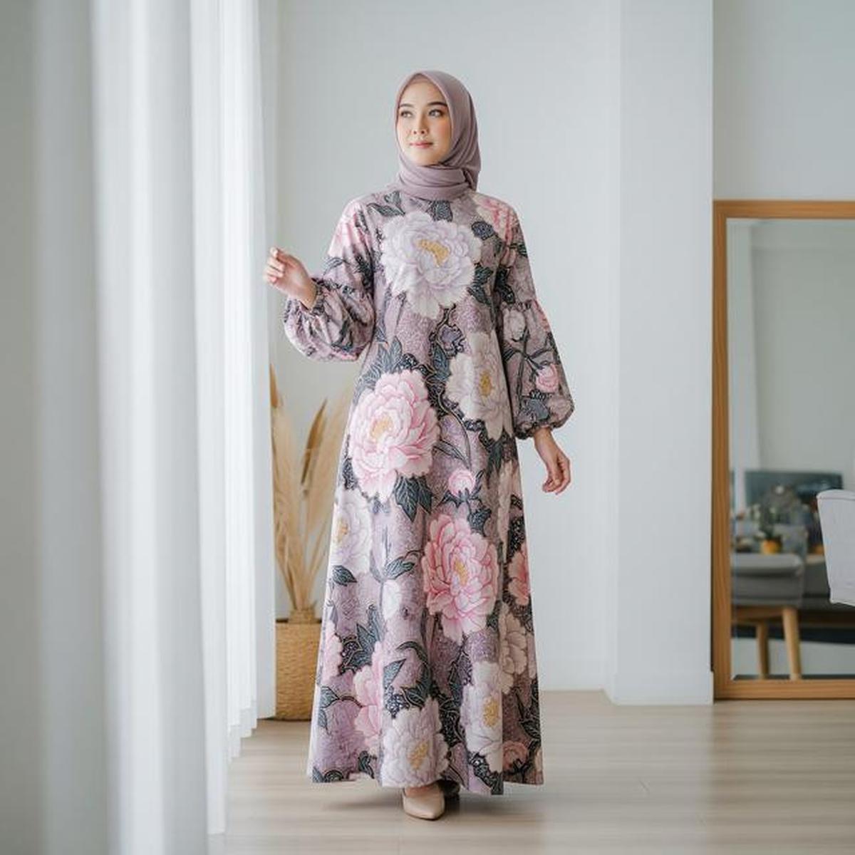 8 Model Gamis Batik Motif Bunga Pastel, Cocok Jadi Tren Busana Muslimah di 2026