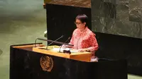 Menteri Luar Negeri RI Retno Marsudi dalam Sidang Majelis Umum (SMU) PBB di New York, Amerika Serikat, Rabu (25/10/2023). (Dok: Kemlu RI)