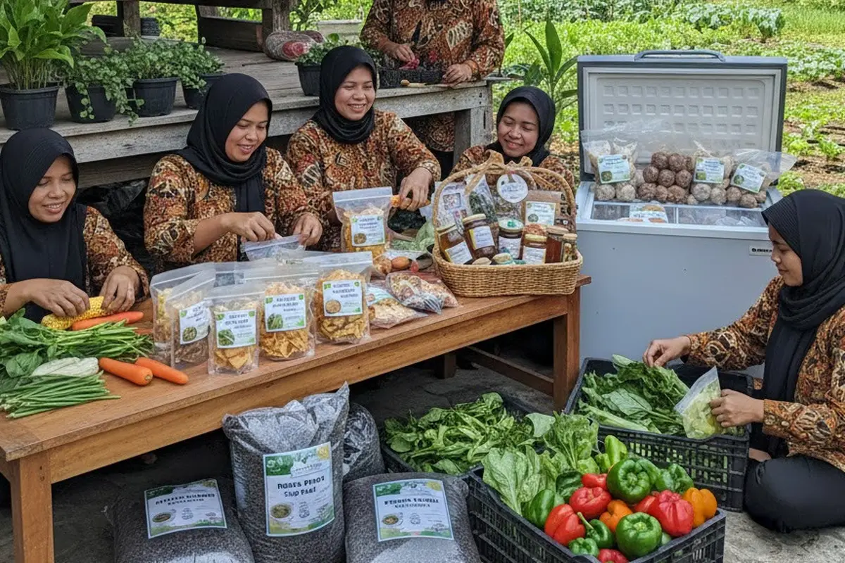 Ibu anggota Kelompok Wanita Tani berjualan (Gemini AI)