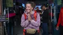 Pendaki Norwegia Kristin Harila, 37, tiba setelah mencapai puncak Annapurna di Kathmandu, Nepal, Selasa (6/6/2023). Pendaki Norwegia yang bertujuan untuk menjadi pendaki tercepat yang mendaki semua 14 gunung tertinggi di dunia mengumumkan dia mempersingkat tujuannya dan melakukannya setengah waktu dari target awal. (AP Photo/Niranjan Shrestha)