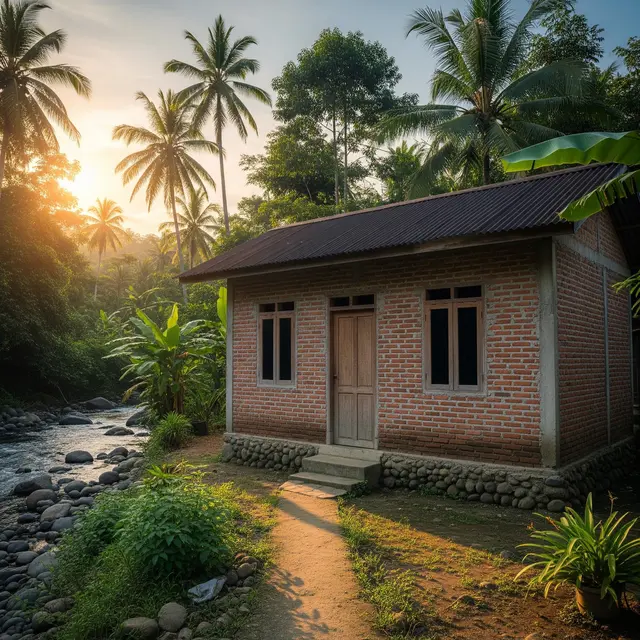 Rumah Sederhana di Desa Dekat Sungai dengan Biaya Hemat