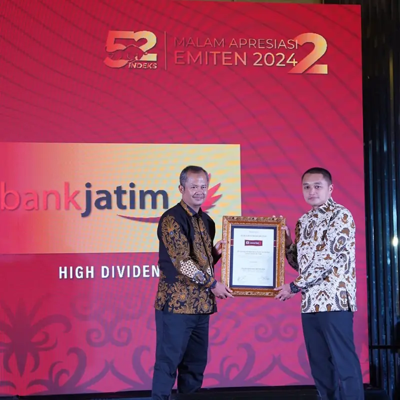 Bank Jatim Raih Penghargaan Emiten High Dividend dari Indeks52