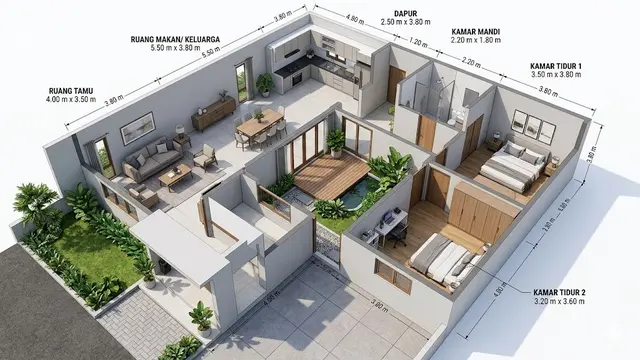 Denah Rumah Minimalis Dua Kamar