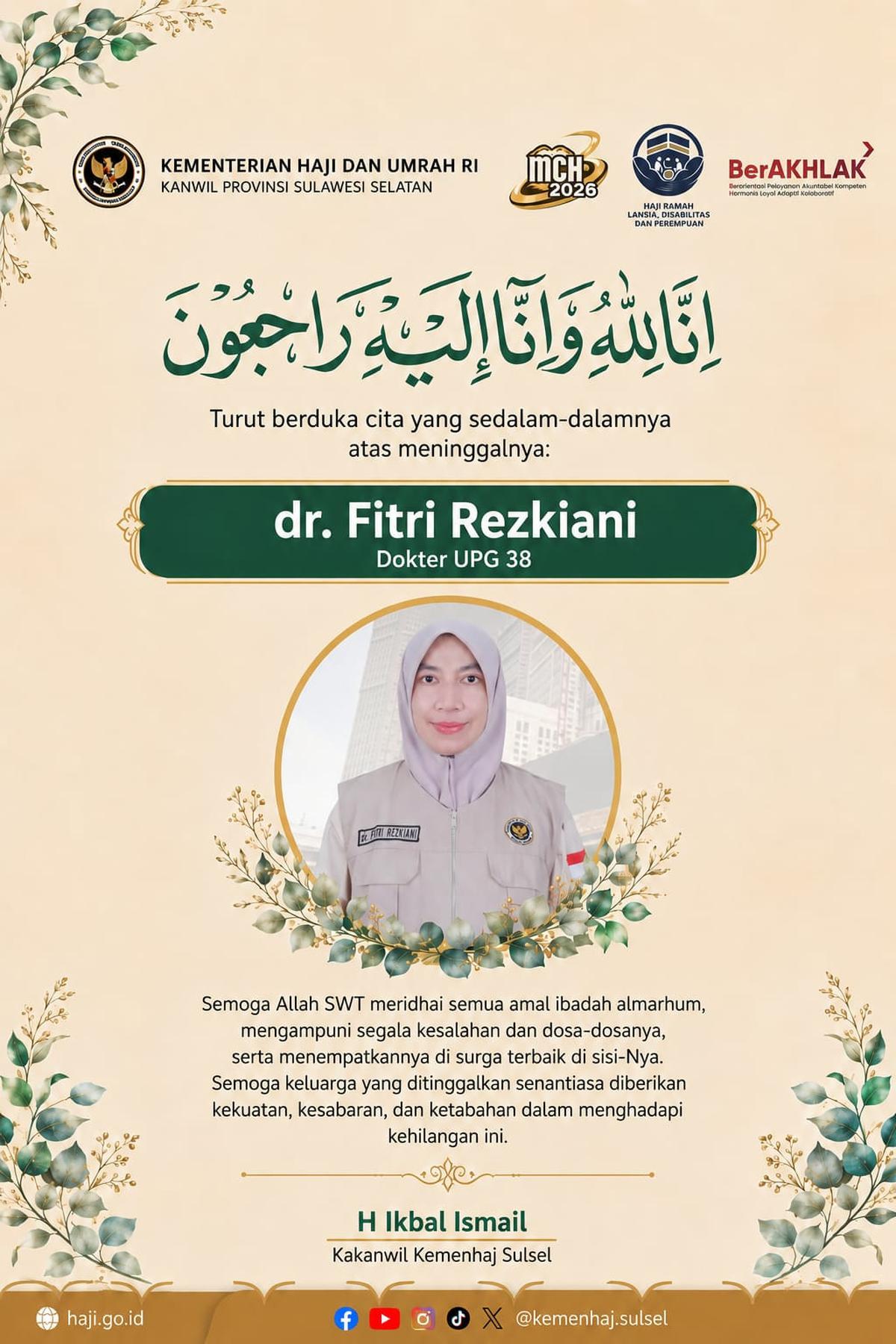 Kabar Duka, Dokter Petugas Kloter 38 Debarkasi Makassar Meninggal di Mekkah