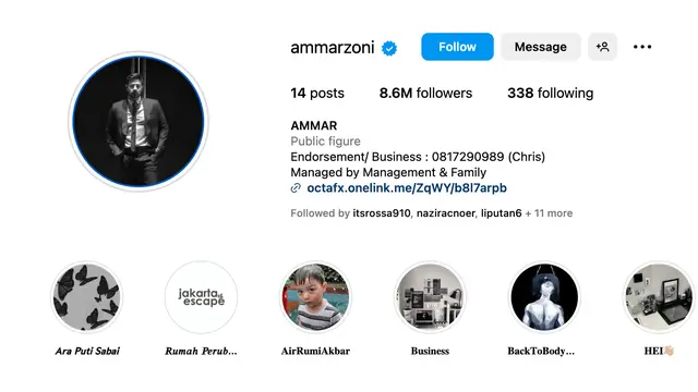Akun Instagram Ammar Zoni. (Foto: Dok. Instagram @ammarzoni)