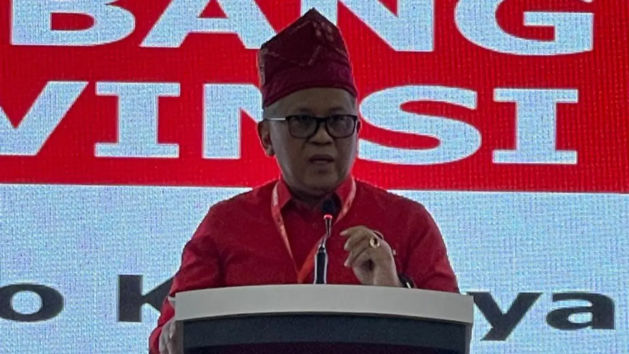Sekretaris Jenderal PDIP Hasto Kristiyanto dalam pidatonya pada pembukaan Konferda PDIP Provinsi Jambi.