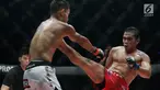 Petarung Filipina, Robin Catalan, menendang petarung Indonesia, Stefer Rahardian, pada laga ONE Championship di Istora Senayan, Sabtu (19/1). Stefer Rahardian takluk dari Robin Catalan. (Bola.com/M Iqbal Ichsan)