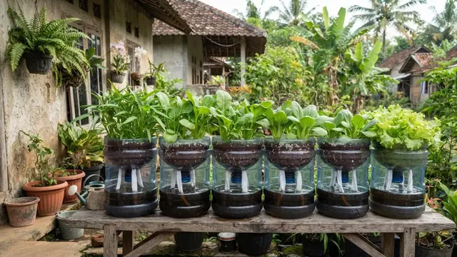 Model hidroponik wick system sederhana dari barang bekas model menggunakan galon plastik bekas