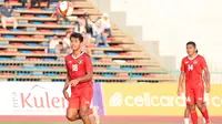 Striker Timnas Indonesia U-22, Titan Agung Fawwazi menguasai bola saat menghadapi Myanmar pada laga kedua Grup A SEA Games 2023 di Olympic Stadium, Phnom Penh, Kamboja, Kamis (4/5/2023). (Bola.com/Abdul Aziz)