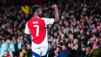 Bukayo Saka jadi bintang kemengan Arsenal saat menjamu AS Monaco pada laga Liga Champions di Stadion Emirates, Kamis (12/12/2024). (AP Photo/Dave Shopland)