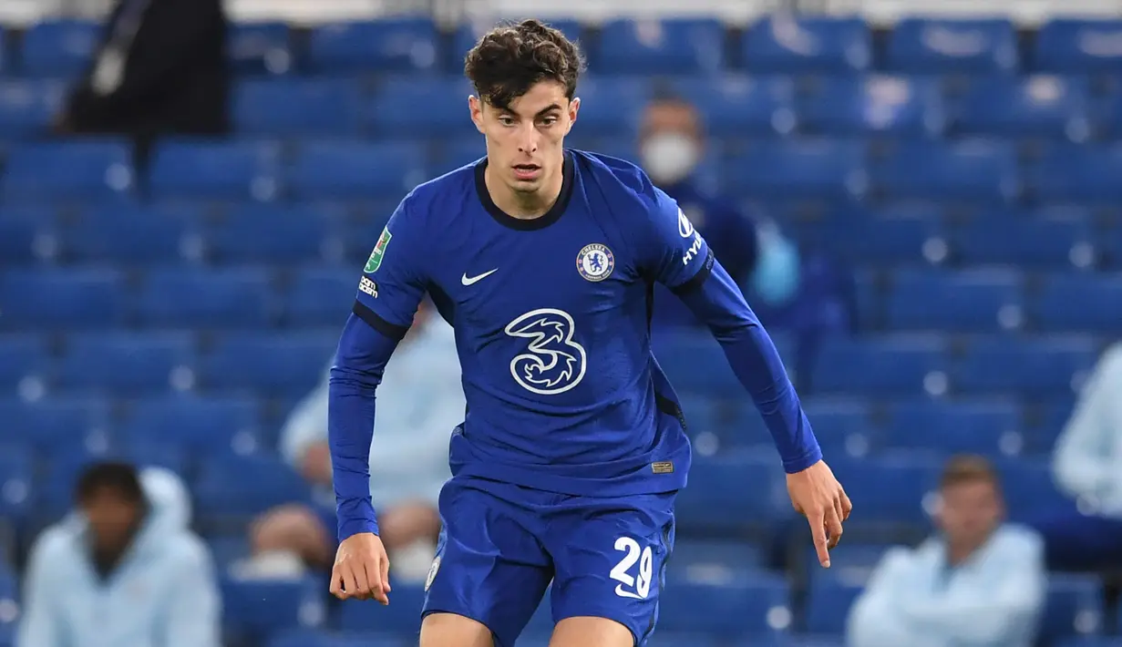 1. Kai Havertz (80 juta euro) - Pemain berusia 21 tahun ini menjadi yang termahal pada bursa transfer Liga Inggris di musim panas ini. Harvertz dilabuhkan Chelsea dari Bayer Leverkusen dengan tranfser mencapai 80 juta euro. (AFP/Neil Hall/pool)