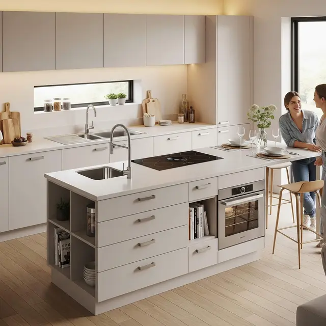 Dapur Terbuka 2x3 Meter Rumah Type 45 dengan Meja Island Multifungsi