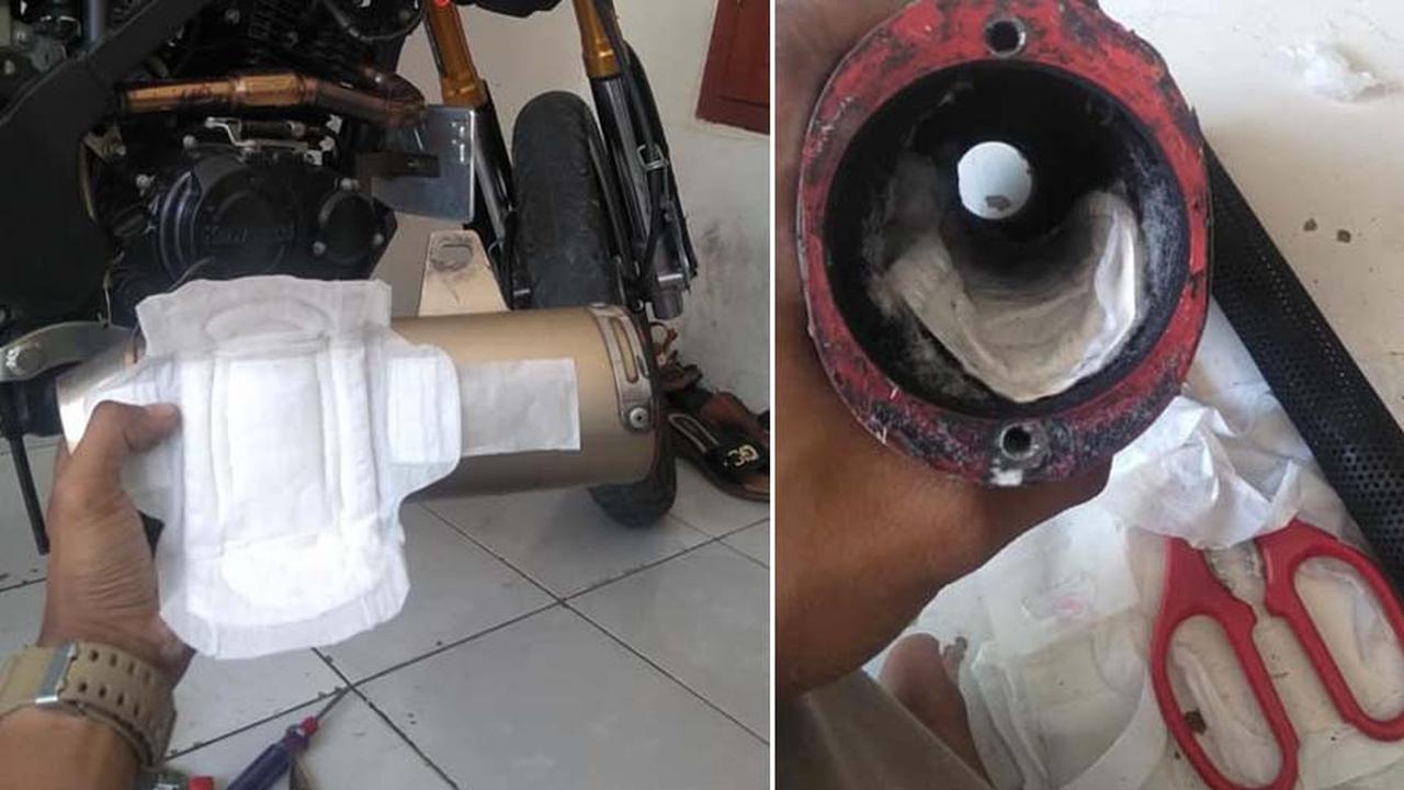 Pakai pembalut untuk peredam knalpot (Facebook/Tony Muhammad Fahmi Rahmattullah)