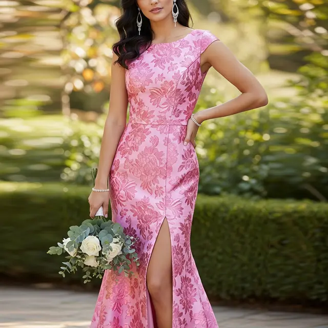 Model Baju Bridesmaid Duyung Brokat dengan Belahan