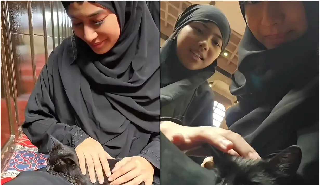 Dalam unggahan foto yang beredar, Dian terlihat anggun mengenakan jilbab hitam dan tersenyum lembut sambil mengelus bulu kucing itu. Cahaya matahari yang masuk ke dalam masjid semakin mempertegas suasana damai yang terpancar dari wajahnya. Momen ini pun menarik perhatian warganet yang memuji kelembutan hati sang aktris. (Liputan6.com/IG/@therealdisastr)