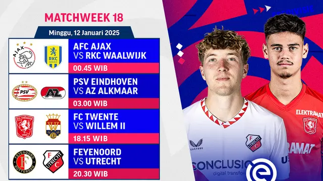 Jadwal Pertandingan Eredivisie 2024/25 Matchweek ke 18 di Vidio