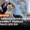 Paus Leo XIV mendapat sambutan istimewa saat mengunjungi Barcelona, Spanyol, Selasa malam. Lebih dari 100 orang membentuk menara manusia setinggi sekitar 10 meter sebagai bagian dari tradisi khas Catalonia yang dikenal dengan sebutan "castells".