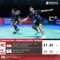 Ganda putra Indonesia Muhammad Shohibul Fikri/Daniel Marthin menang atas wakil Chinese Taipei Chiang Chien-Wei/Wu Hsuan-Yi pada babak 32 besar Japan Open 2024. Mereka menang&nbsp;21-19 dan 21-19 di Yokohama Arena, Rabu (21/8). (foto: instagram @badminton.ina)