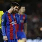 Lionel Messi terlihat lesu usai Barcelona disingkirkan Juventus di perempat final Liga Champions. Barcelona kalah agregat 0-3. (AP Photo / Manu Fernandez)