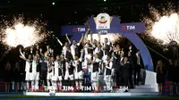 Juventus merayakan gelar Scudetto setelah bermain imbang dengan Atalanta di Allianz Stadium. (AFP/Isabella Bonotto)