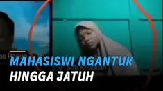 Momen kocak terjadi saat seorang mahasiswi mengantuk dan tidak sengaja tertidur saat kuliah daring.
