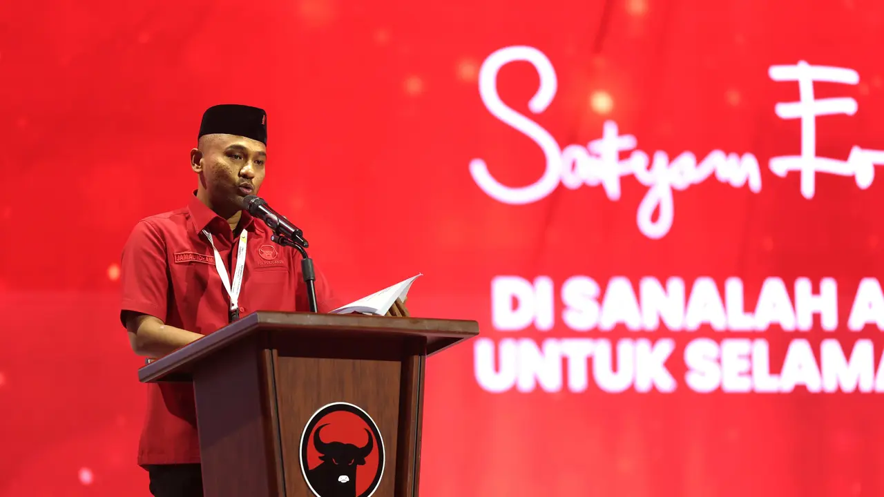 Ketua DPD PDI Perjuangan Provinsi Aceh, Jamaluddin Idham saat membacakan hasil Rakernas I di Beach City International Stadium (BCIS) Jakarta. (Dok: PDIP)