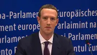 CEO Facebook Mark Zuckerberg memberi keterangan di markas Parlemen Eropa di Brussel, Belgia, Selasa (22/5). Zuckerberg memberi keterangan terkait skandal kebocoran data Facebook. (EBS/AFP)