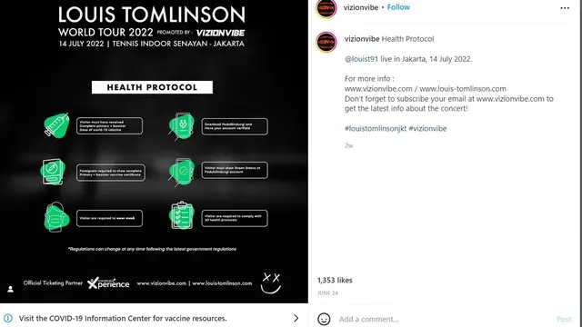 Prokes di konser Louis Tomlinson. (Instagram/ vizionvibe)