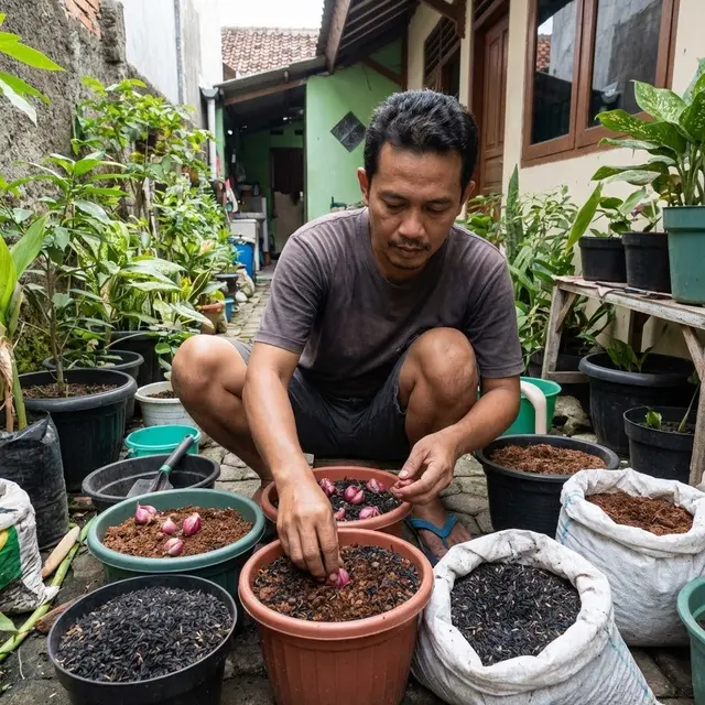Tanam bawang merah dengan cocopeat kombinasi arang sekam