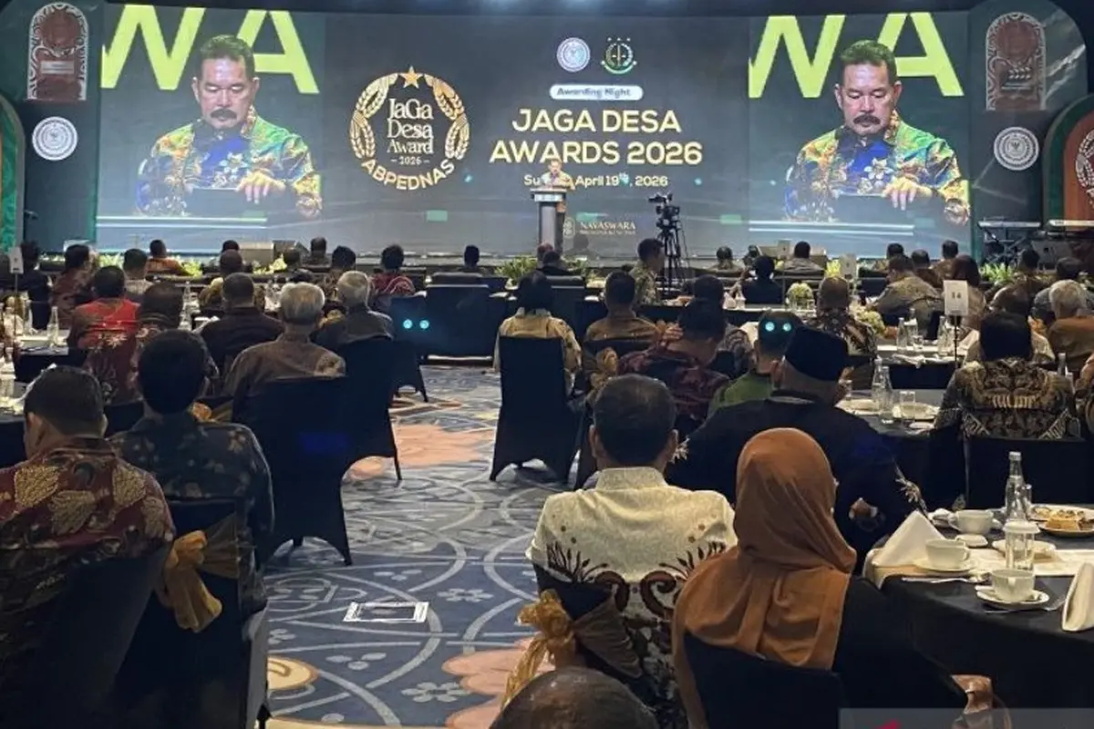 Jaksa Agung ST Burhanuddin menyampaikan sambutan dalam acara Jaga Desa Award 2026 di Jakarta, Minggu 19 April 2026.