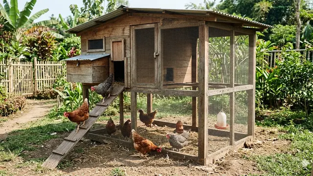 Desain Kandang Ayam dengan Area Umbaran Mini (Foto: Gemini AI)