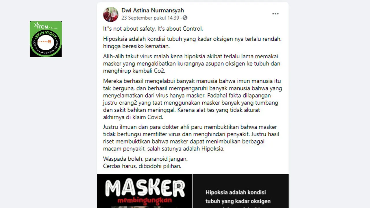 Penelusuran Klaim  Memakai Masker Dalam Waktu Lama Berakibat Hipoksia