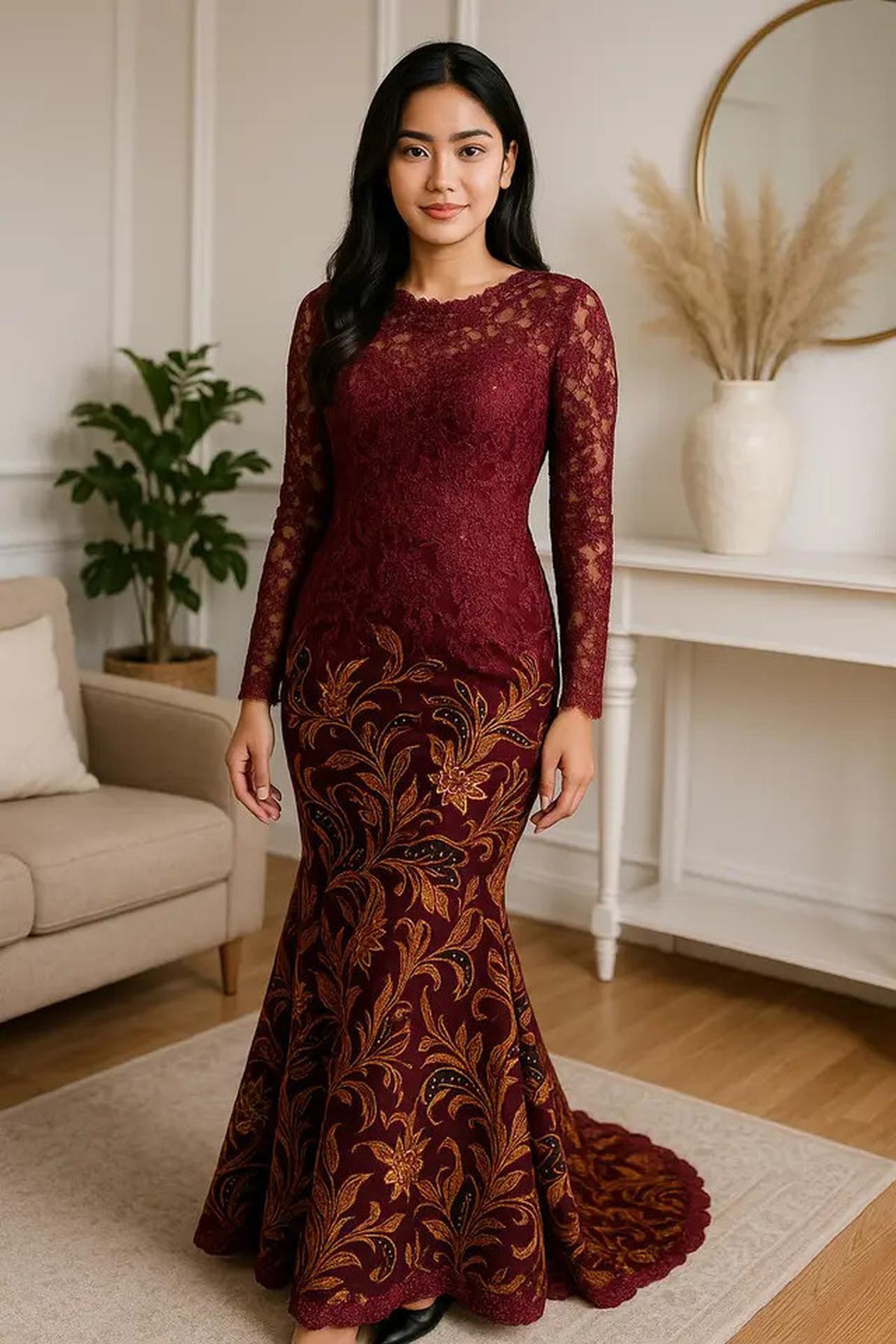 20 Model Dress Batik Kombinasi Brokat Lengan Panjang, Anggun untuk Acara Resmi dan Kondangan